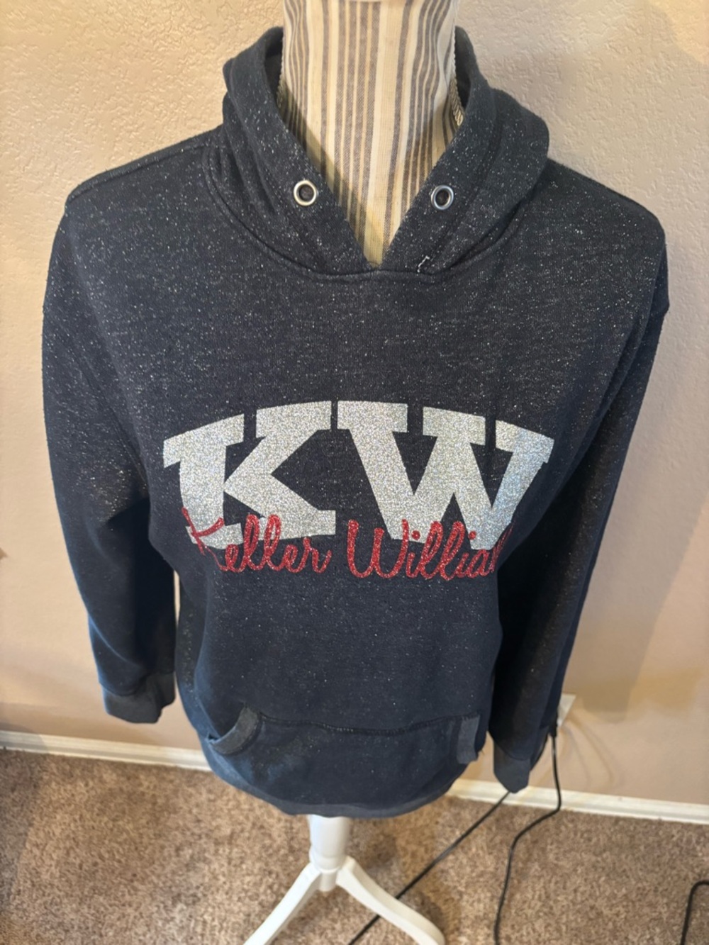 Keller Williams Hoodie Large Black Glitter Silver Red KW Logo by J. America - Picture 3 of 16